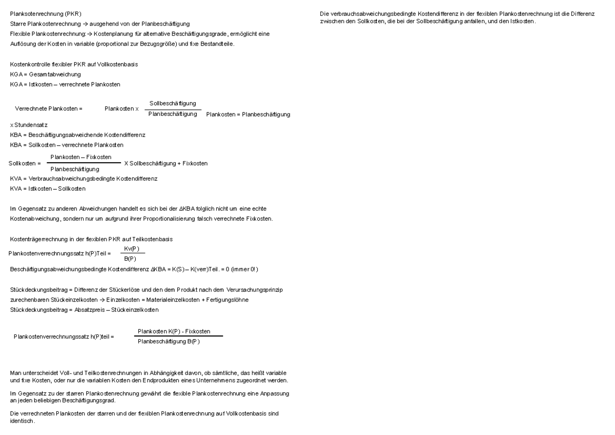 2 - Vorlesungsnotizen 1: Flexible und Starre Plankostenrechnung - Studocu