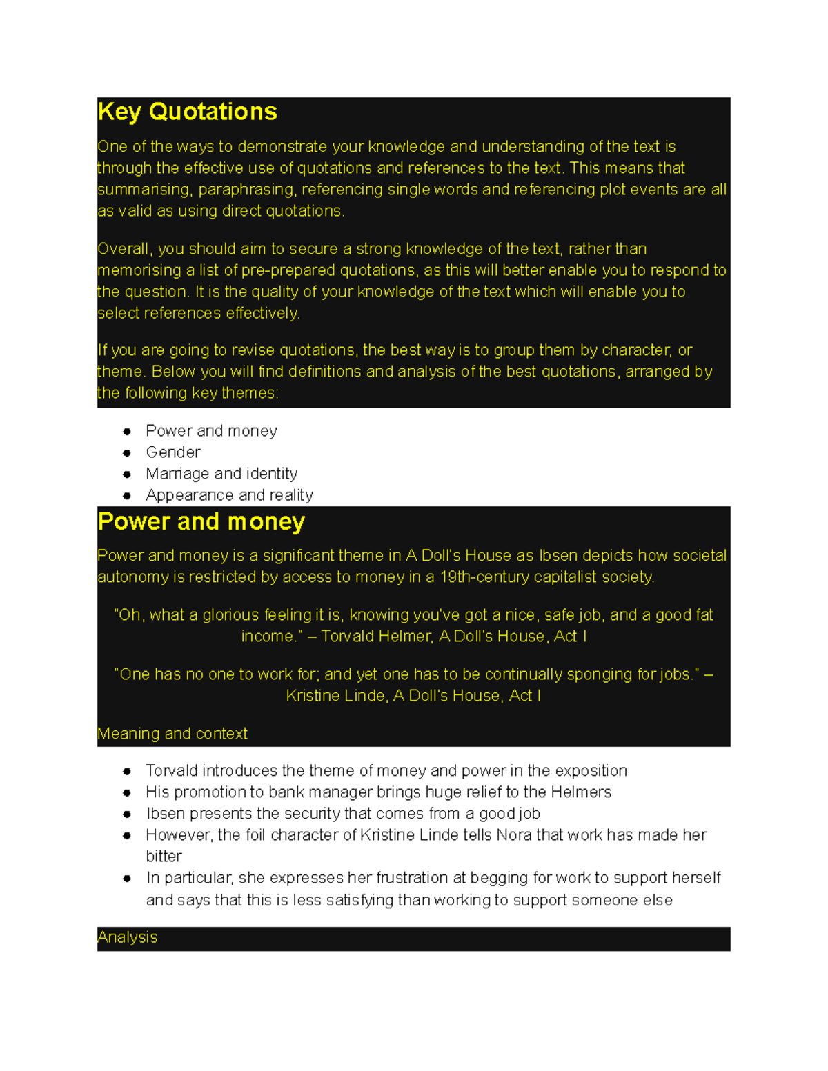 Key Quotations Analysis for A Doll's House (ENG 101) - Studocu