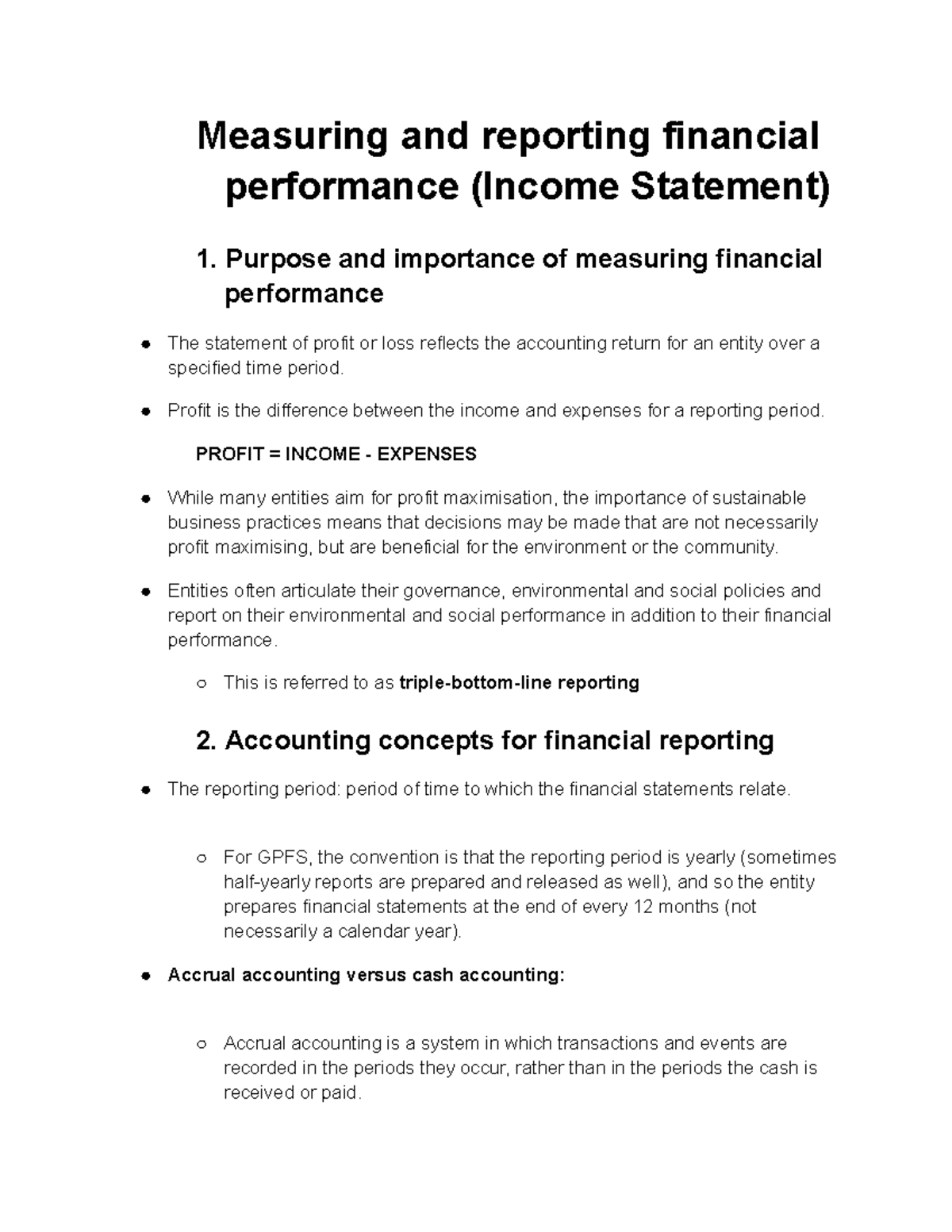 BUSN1001 Final Notes on Measuring Financial Performance - Studocu