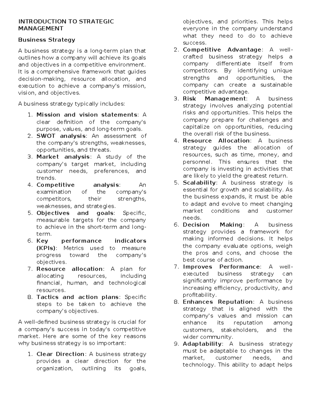 CBM 101 - Introduction to Strategic Management Notes - Studocu