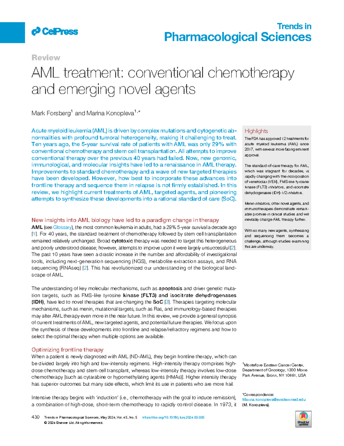 research article about AML treatment - Review AML treatment ...