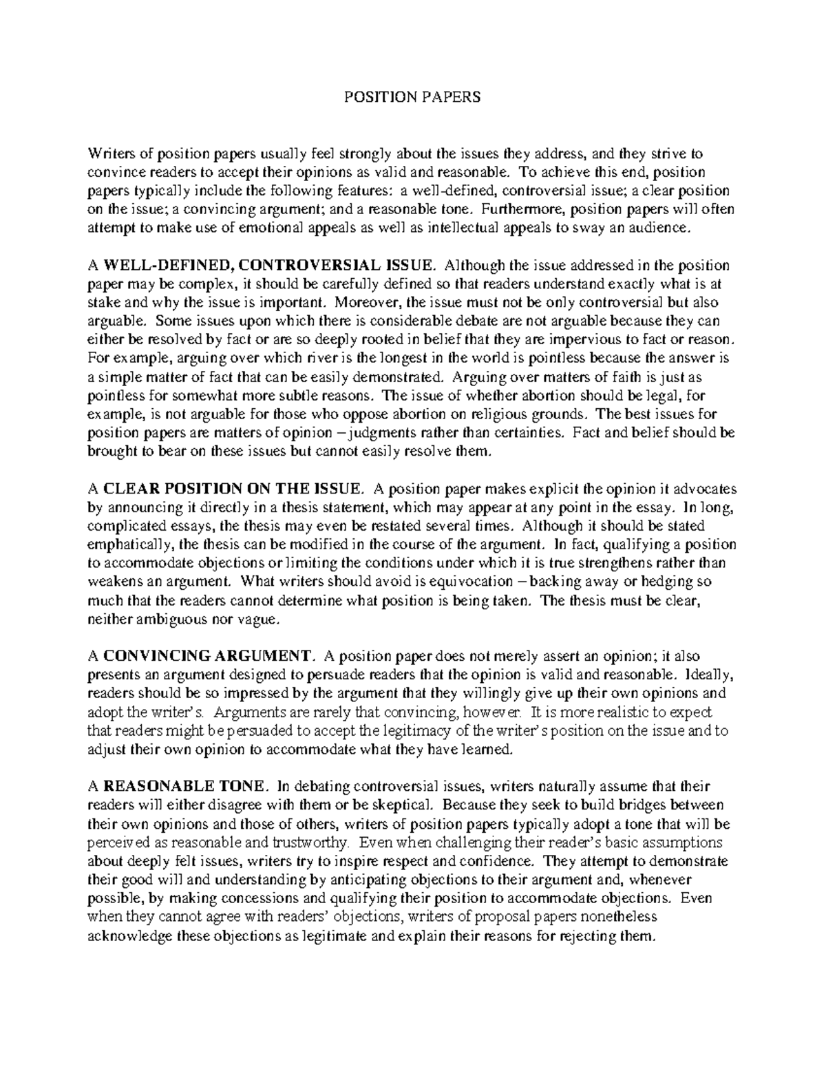 Position Papers - this will help you - POSITION PAPERS Writers of ...