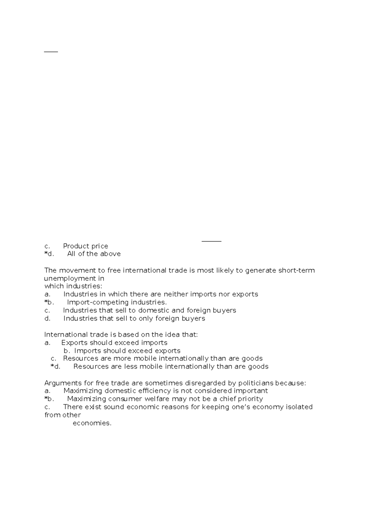 QCM International Economics: MCQs on Trade Theory and Practice - Studocu