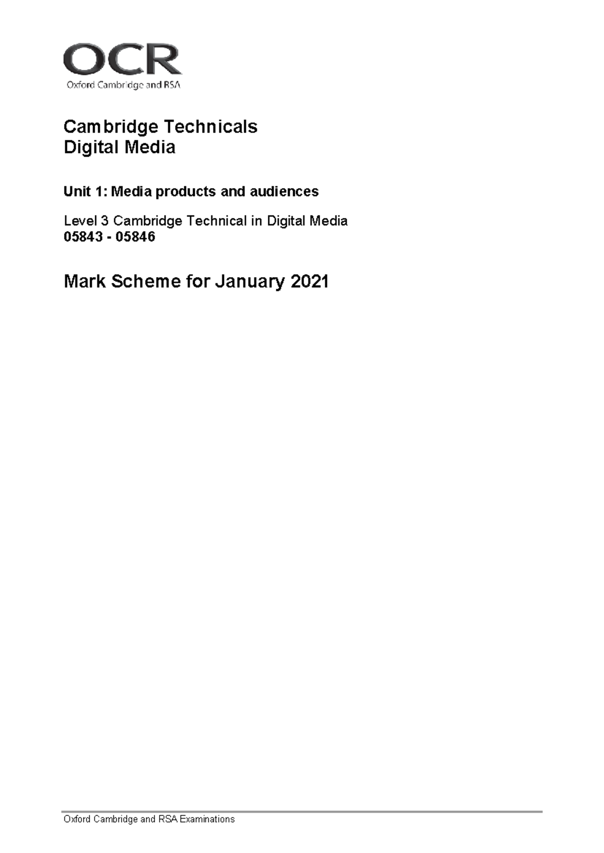 Cambridge Technicals Digital Media Level 3 Unit 1 Mark Scheme - Jan ...