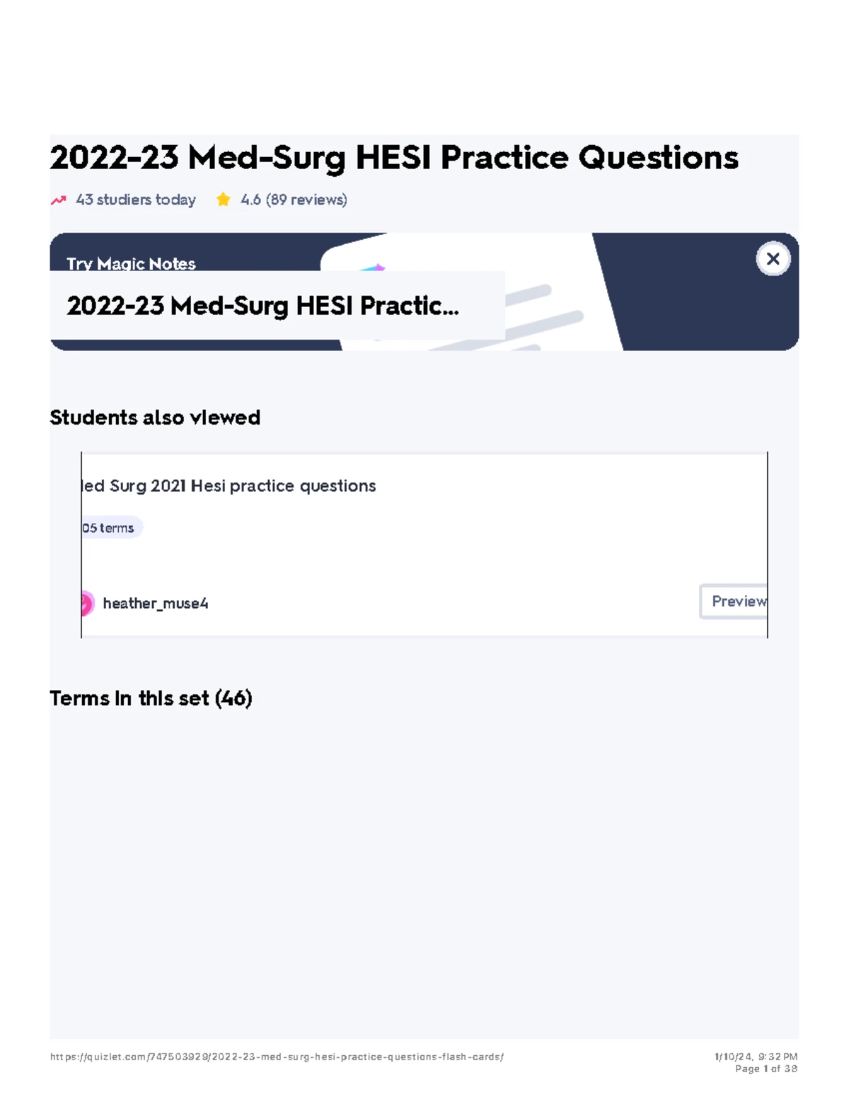 2022-23 Med-Surg HESI Practice Questions Flashcards Study Guide - Studocu