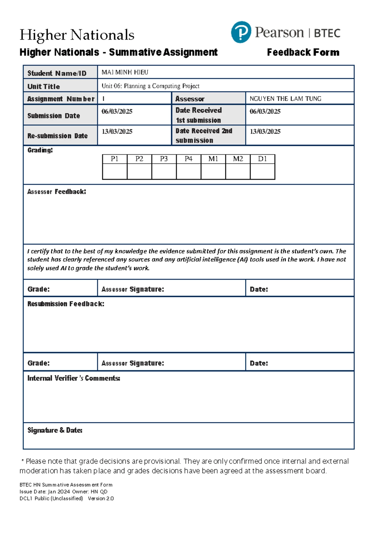 Unit 1: Programming Assignment 1 Front Sheet - BTEC Level 5 HND - Studocu