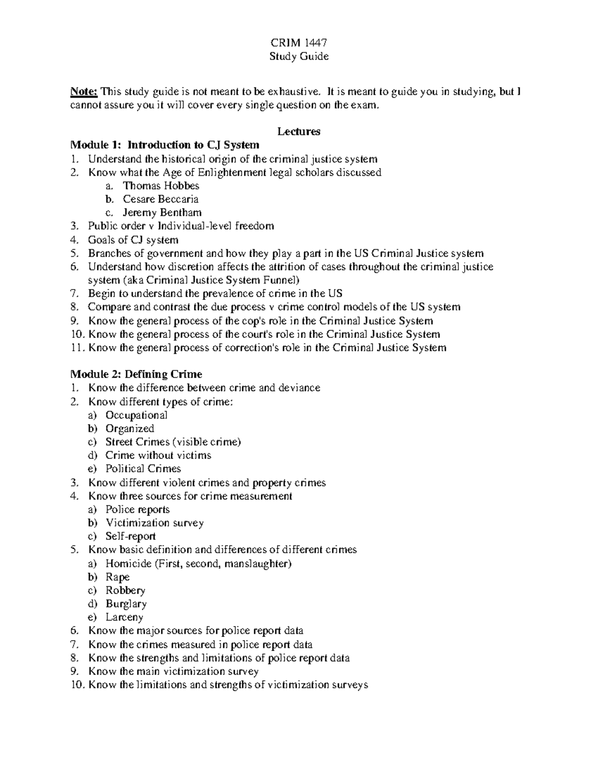 CRIM 1447 Midterm Study Guide: Key Concepts in Criminal Justice System ...