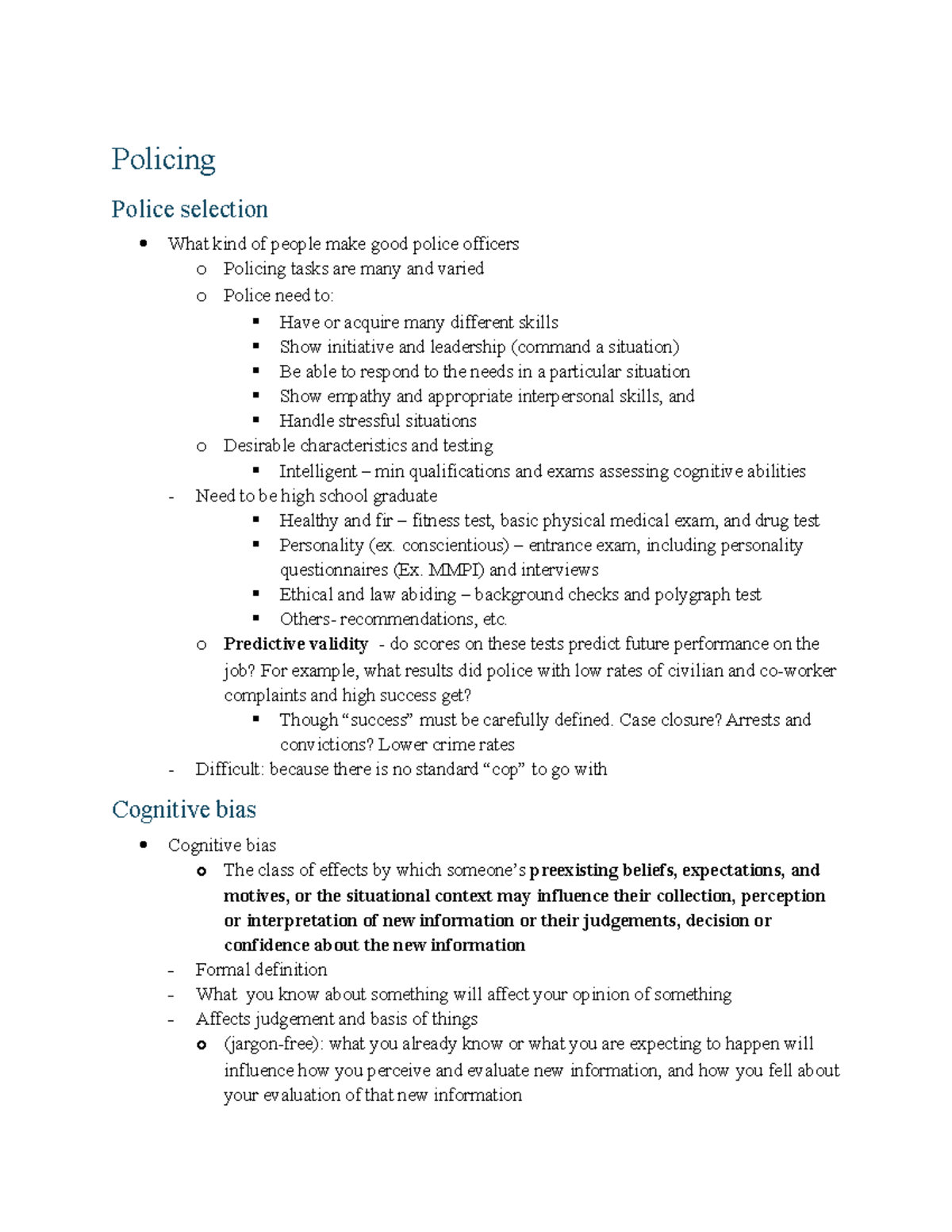 Psyc 268 Sep 8 - Policing Selection and Cognitive Biases in Law ...