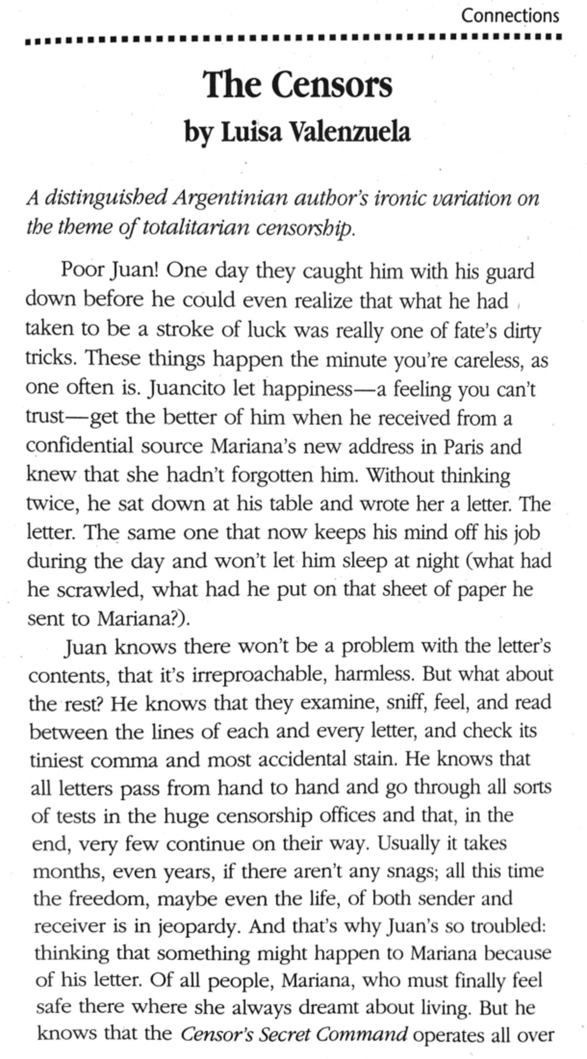 The Censors by Luisa Valenzuela published in 1984 Connections The