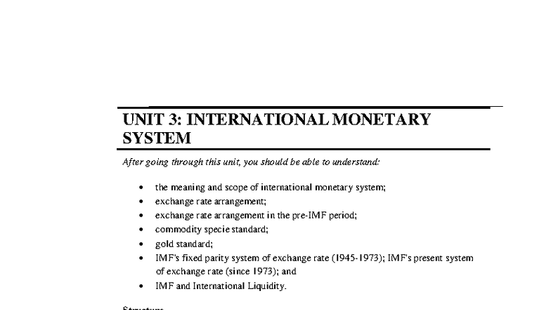 UNIT 3: INTERNATIONAL MONETARY SYSTEM - Key Concepts and Overview - Studocu