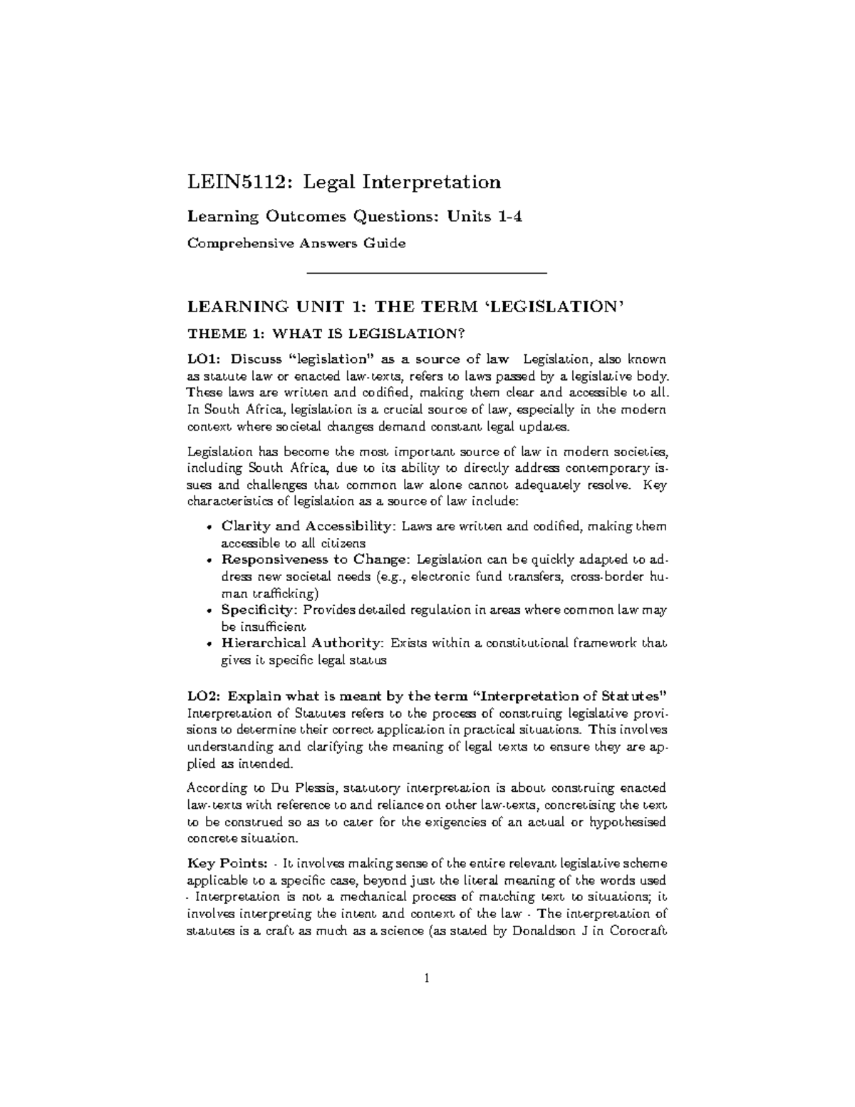 LEIN5112: Comprehensive Guide to Legal Interpretation Learning Outcomes ...