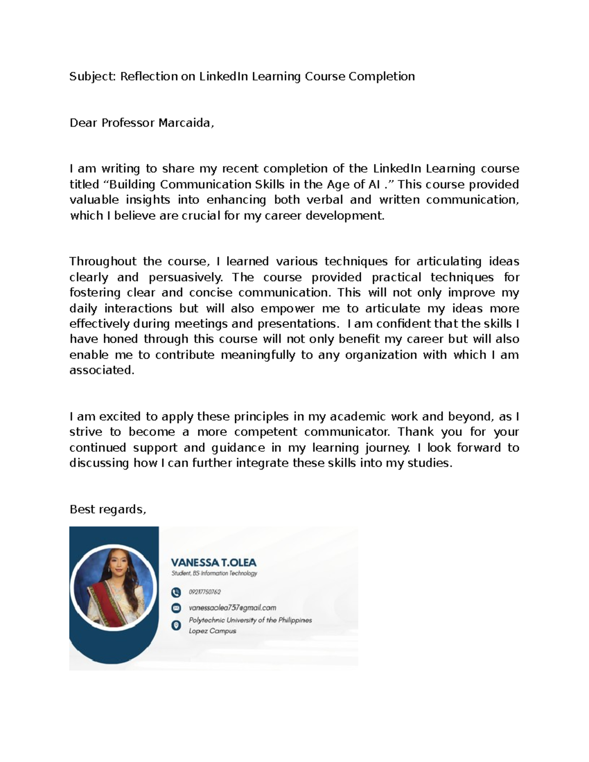 Reflection on Linked In - Subject: Reflection on LinkedIn Learning ...
