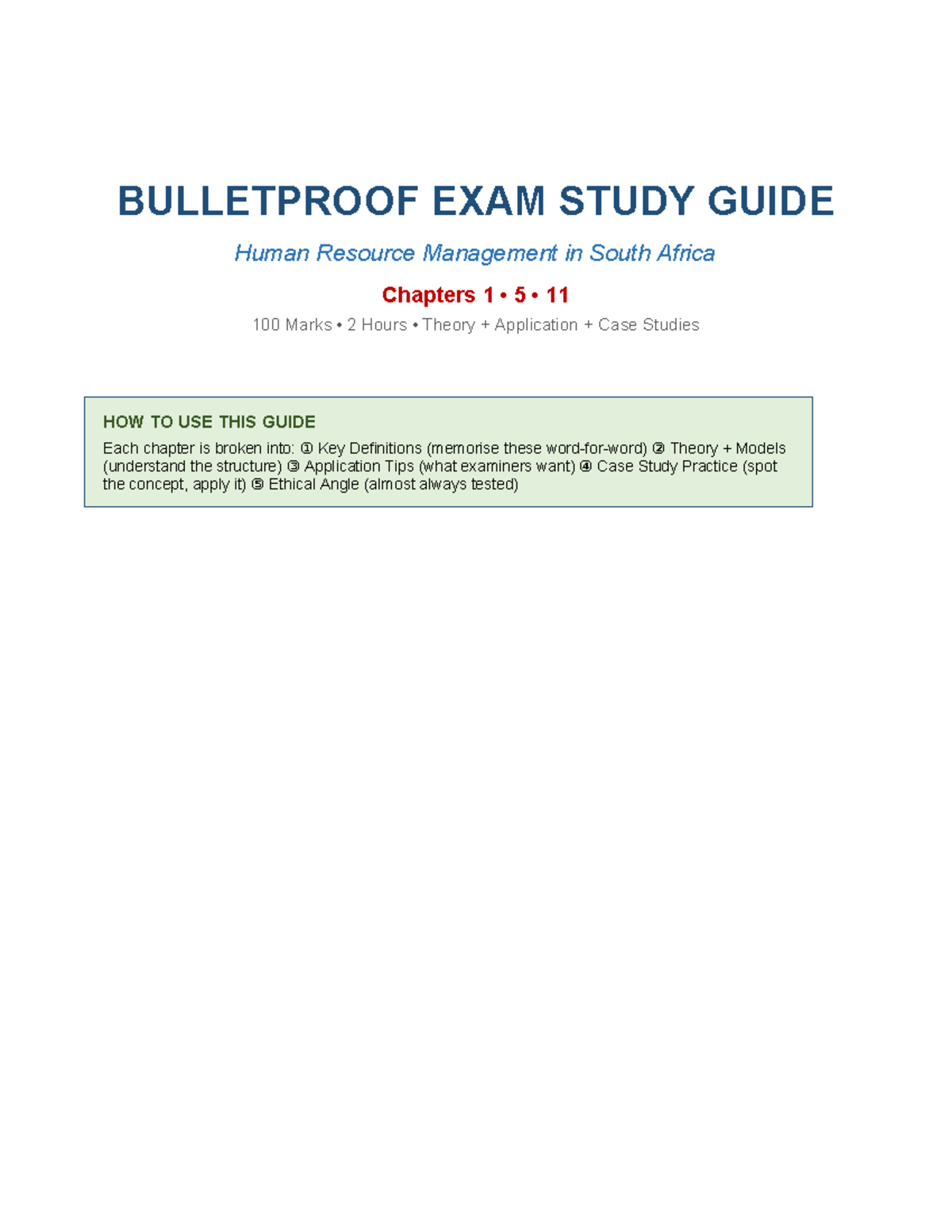 Bulletproof Study Guide: HRM in South Africa (Chapters 1, 5, 11) - Studocu