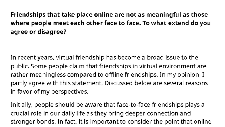 ENG101: Essay on the Value of Online vs. Offline Friendships - Studocu