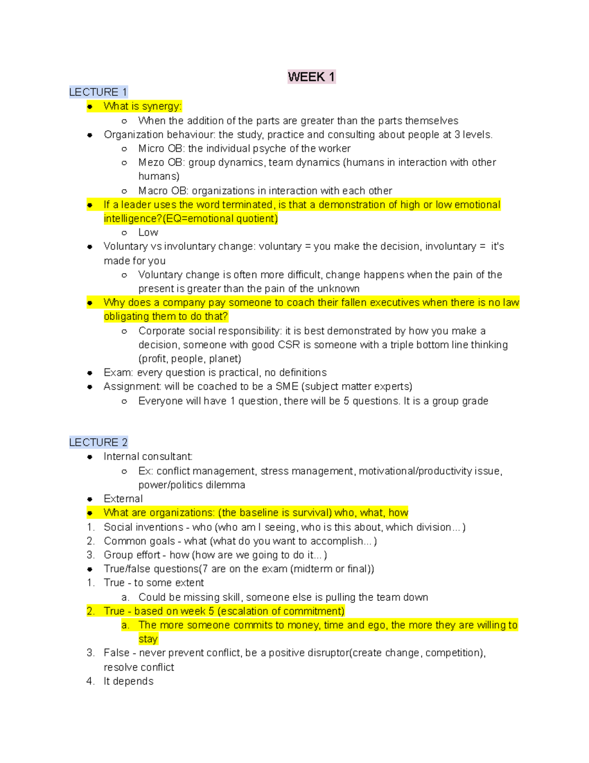 OB 3: Week 1 Lecture Notes on Individual and Group Dynamics - Studocu