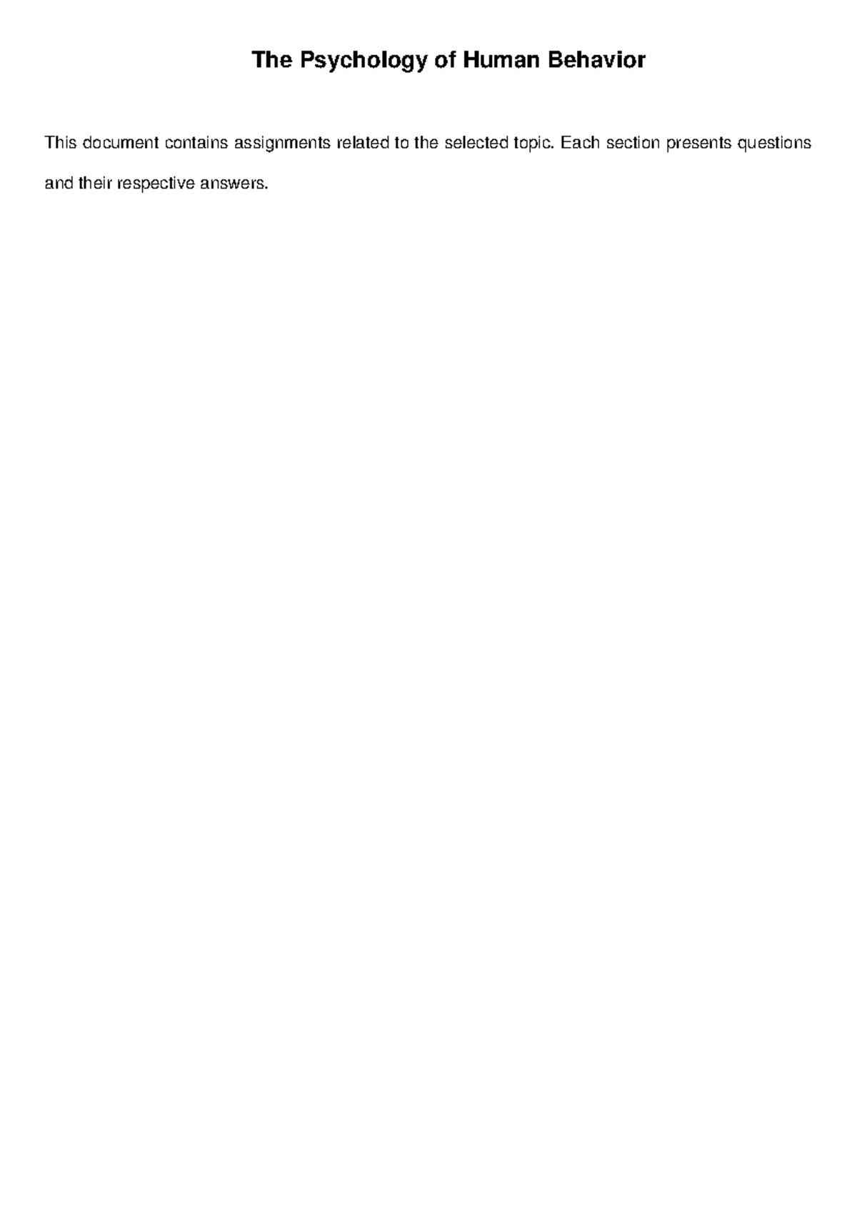 Psychology of Human Behavior Assignments - Document 9 - Studocu