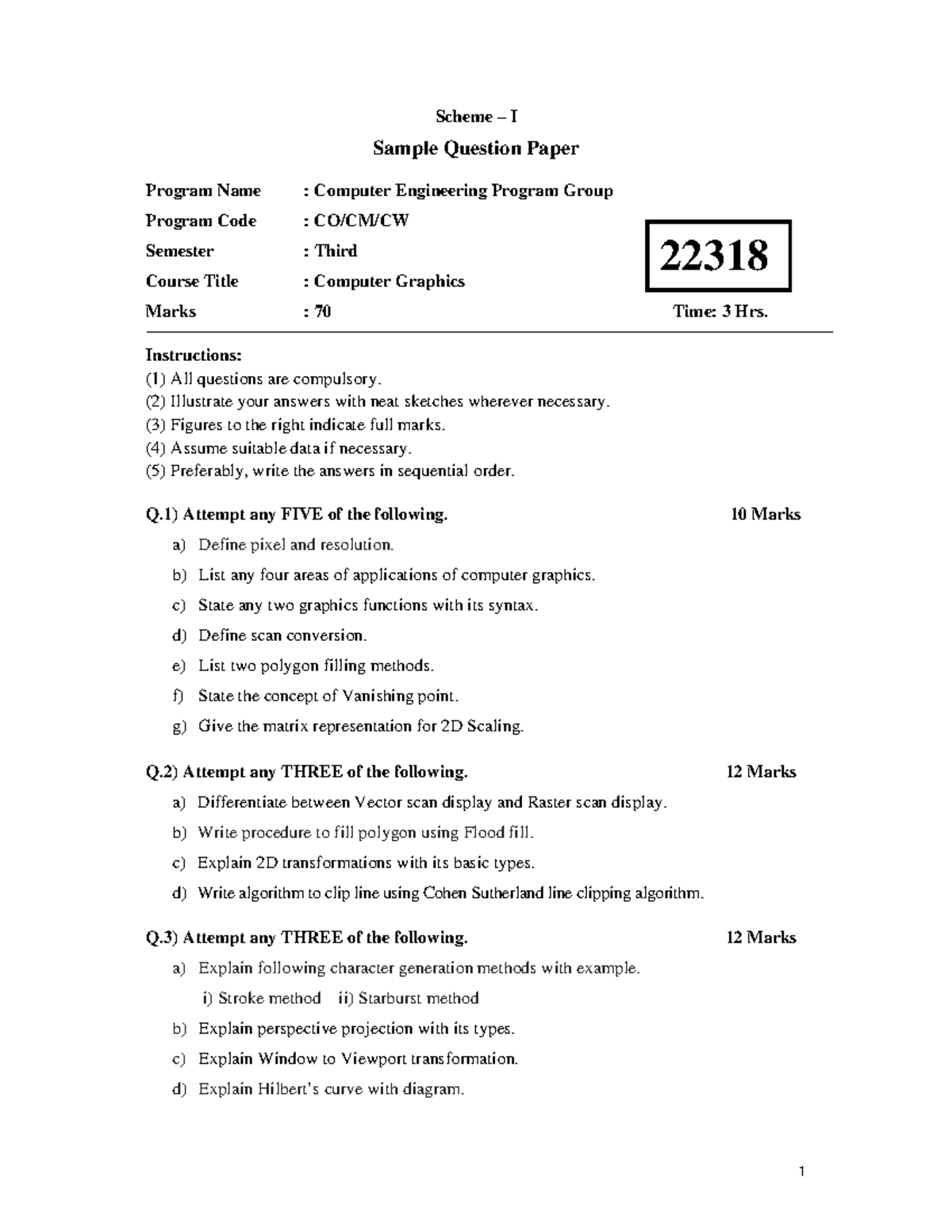 3rd sem computer graphics computer sample question paper - Scheme – I ...