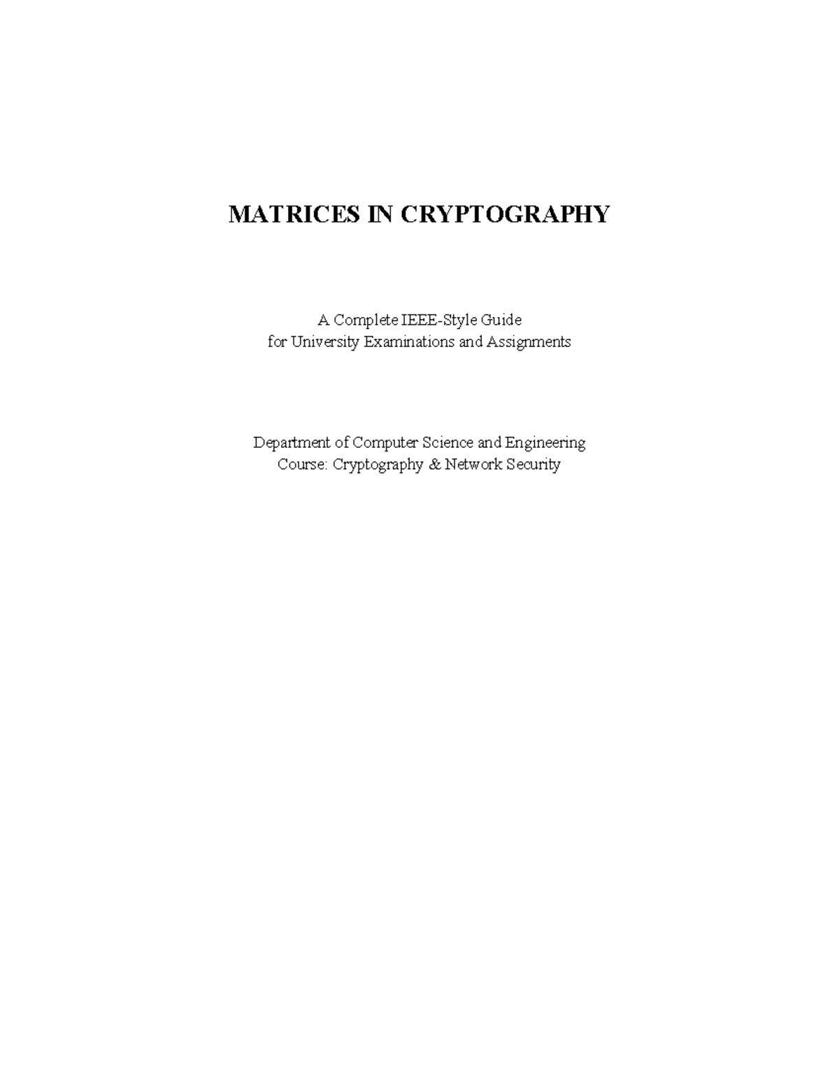 MATRICES IN CRYPTOGRAPHY: A Guide for CSE Students (IEEE) - Studocu