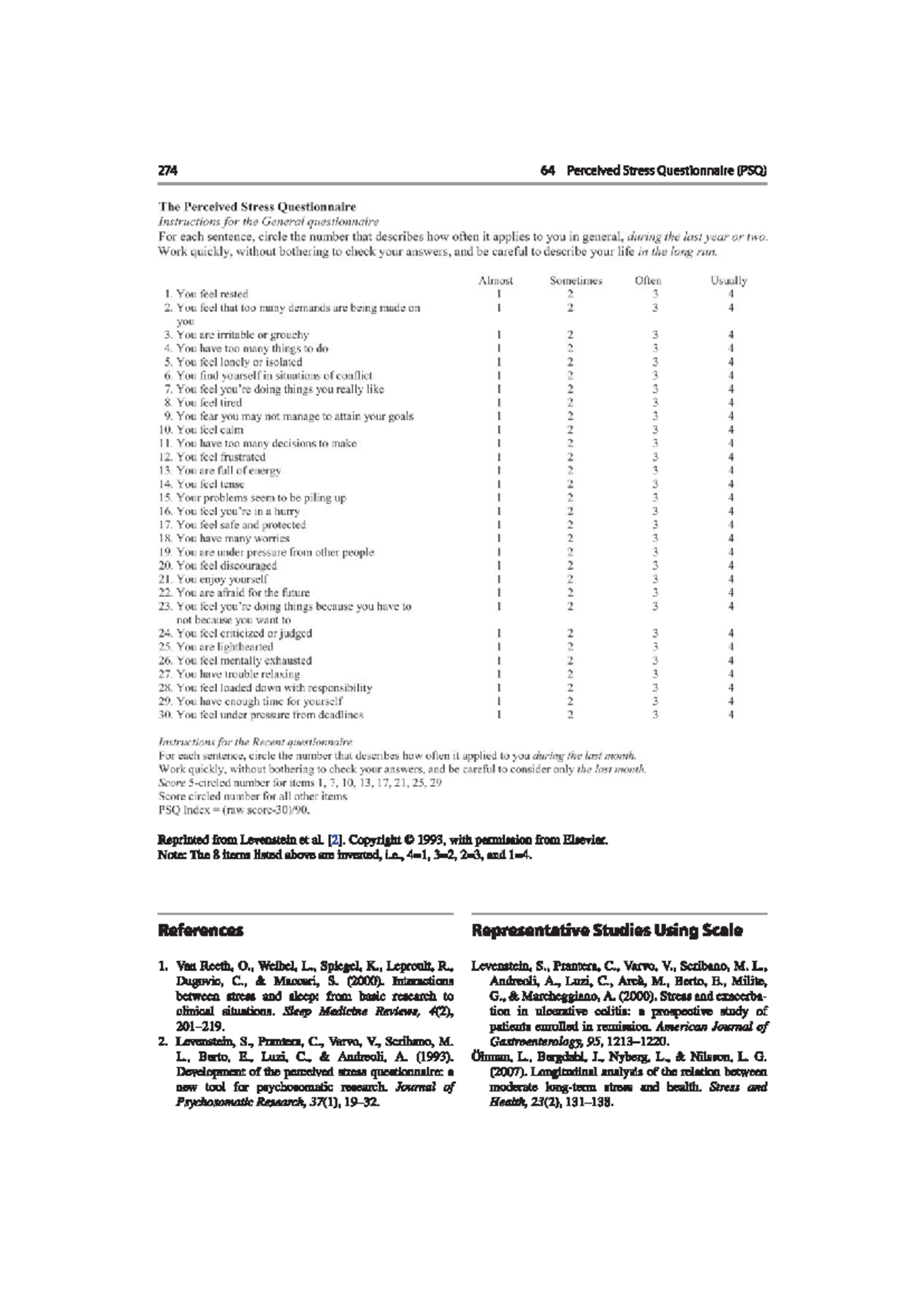 274 64 Perceived Stress Questionnaire (PSQ) Instructions and Scoring ...
