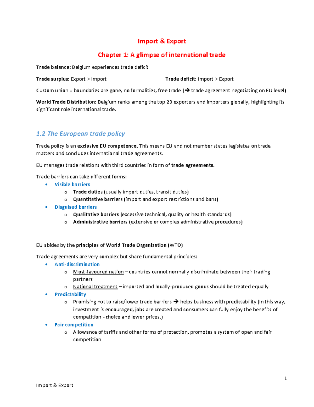 Import Export Chapter 1: Overview of International Trade Dynamics - Studocu