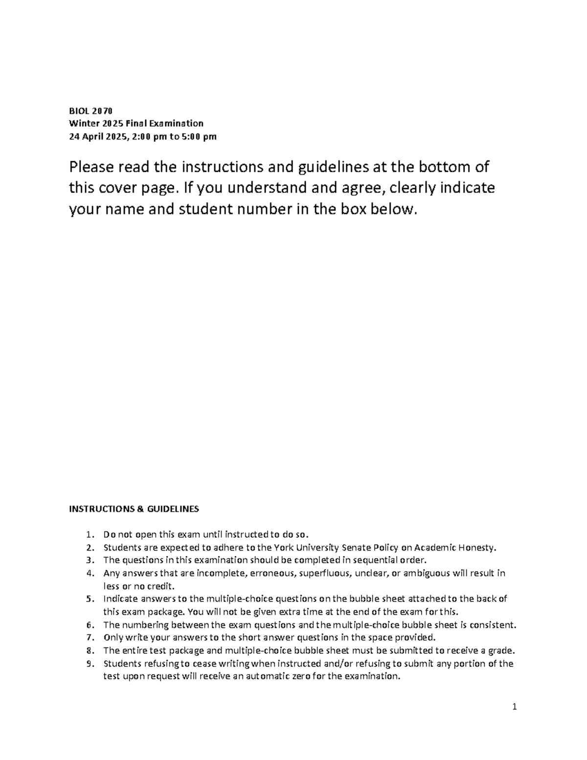 BIOL 2070 Winter 2025 Final Exam Instructions and Guidelines - Studocu