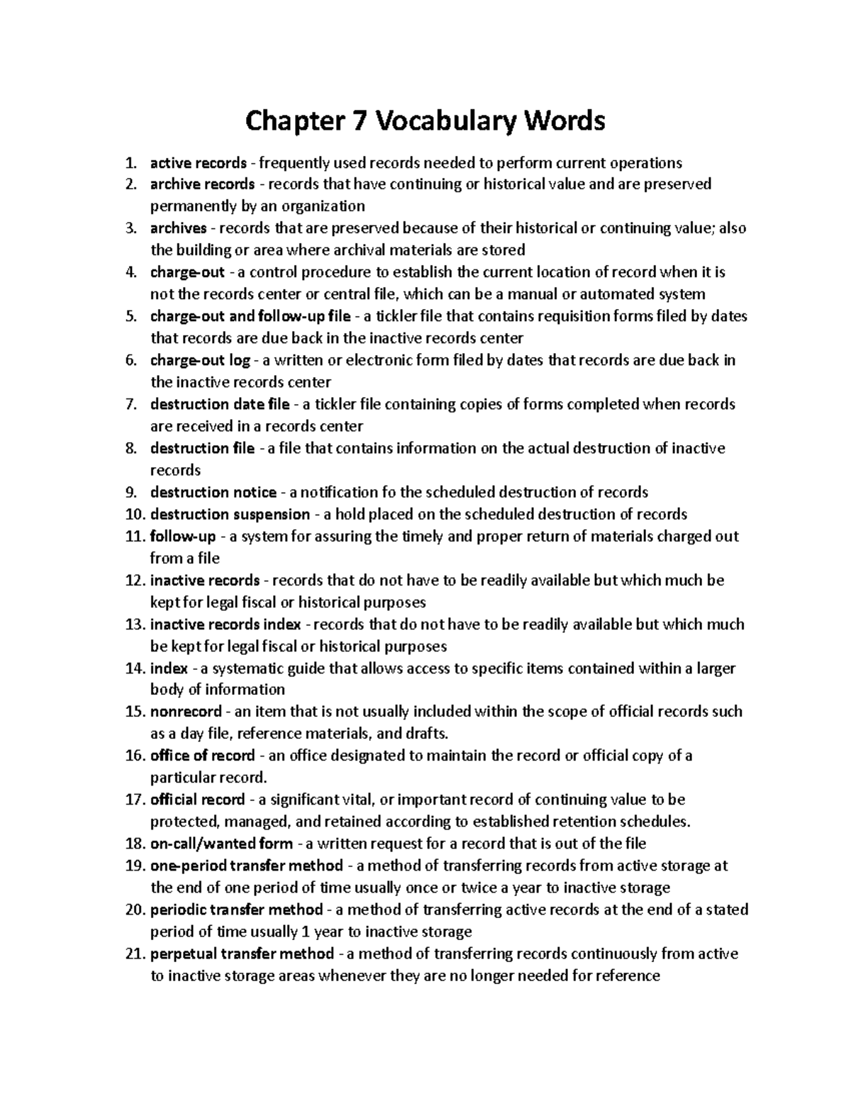 Chapter 7 Vocabulary: Active & Inactive Records Definitions - Studocu