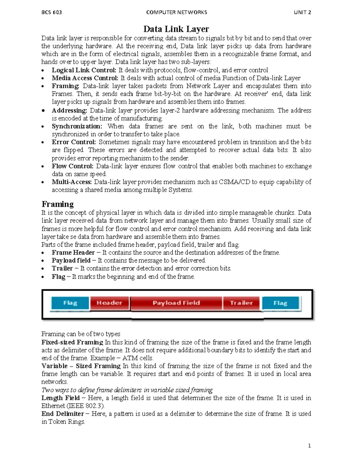 BCS 603 COMPUTER NETWORKS UNIT 3: Key Concepts and Functions of the ...
