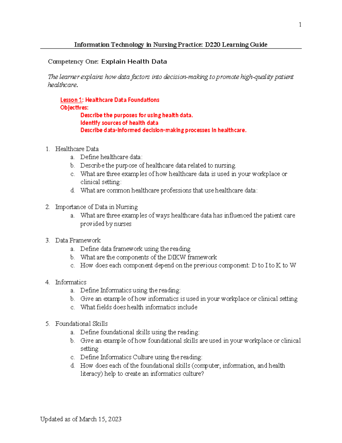 D220 Interactive Learning Guide - Information Technology in Nursing ...