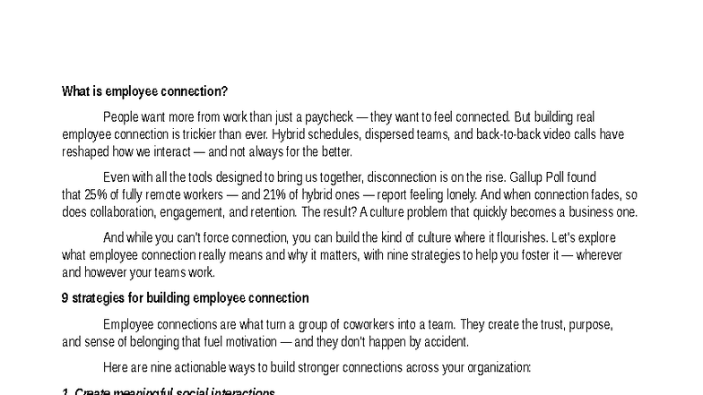 Employee Connection: Strategies for Building Engagement and Culture ...