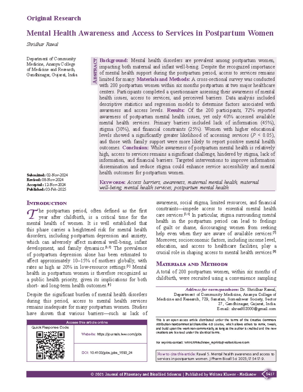 Mental Health Awareness and Service Access in Postpartum Women: A Study ...