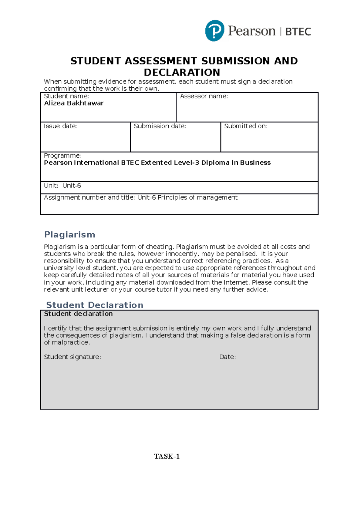 Unit 6 BTEC Level 3: Principles of Management and Leadership Issues ...
