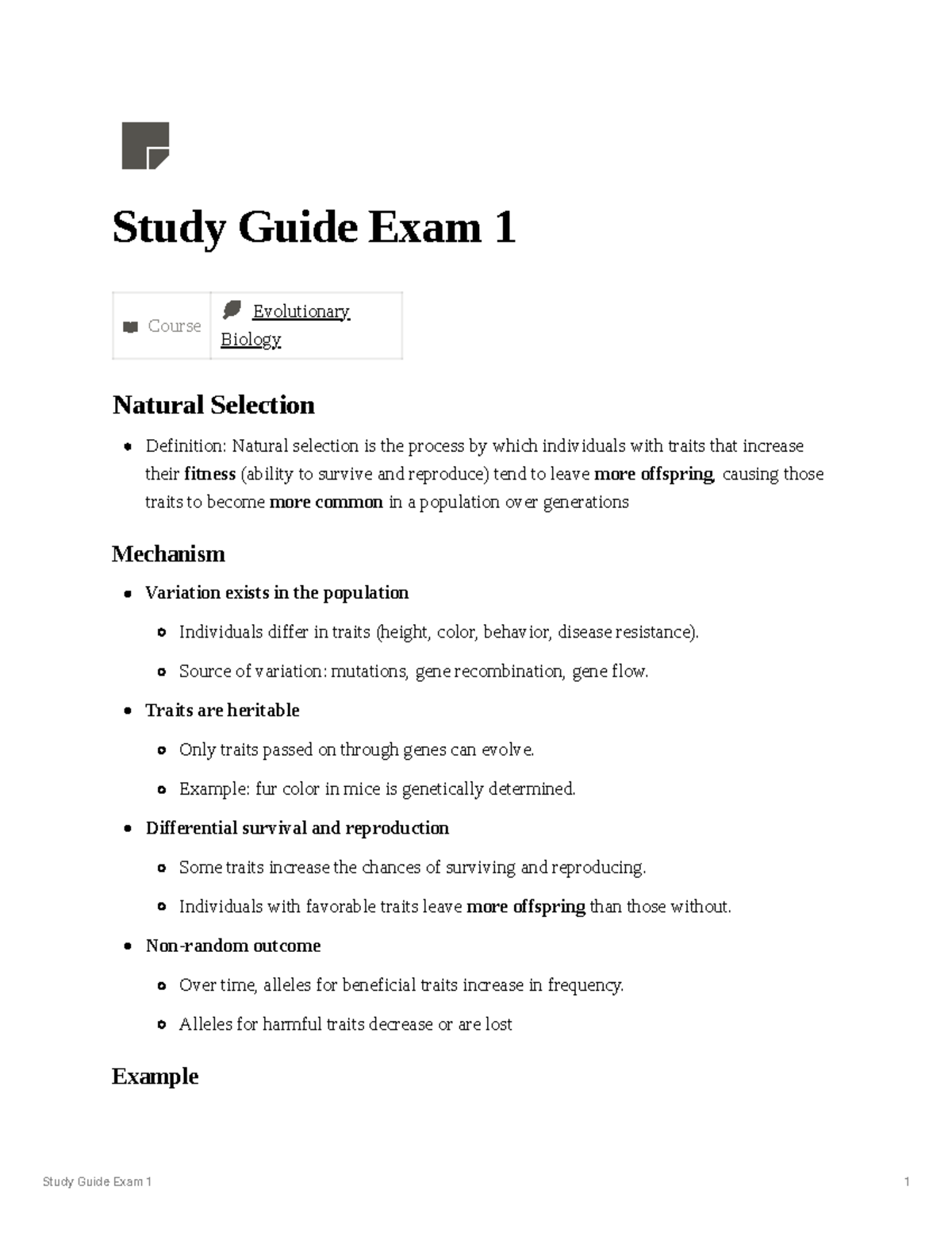EBIO Study Guide: Exam 1 on Natural Selection and Evolutionary ...