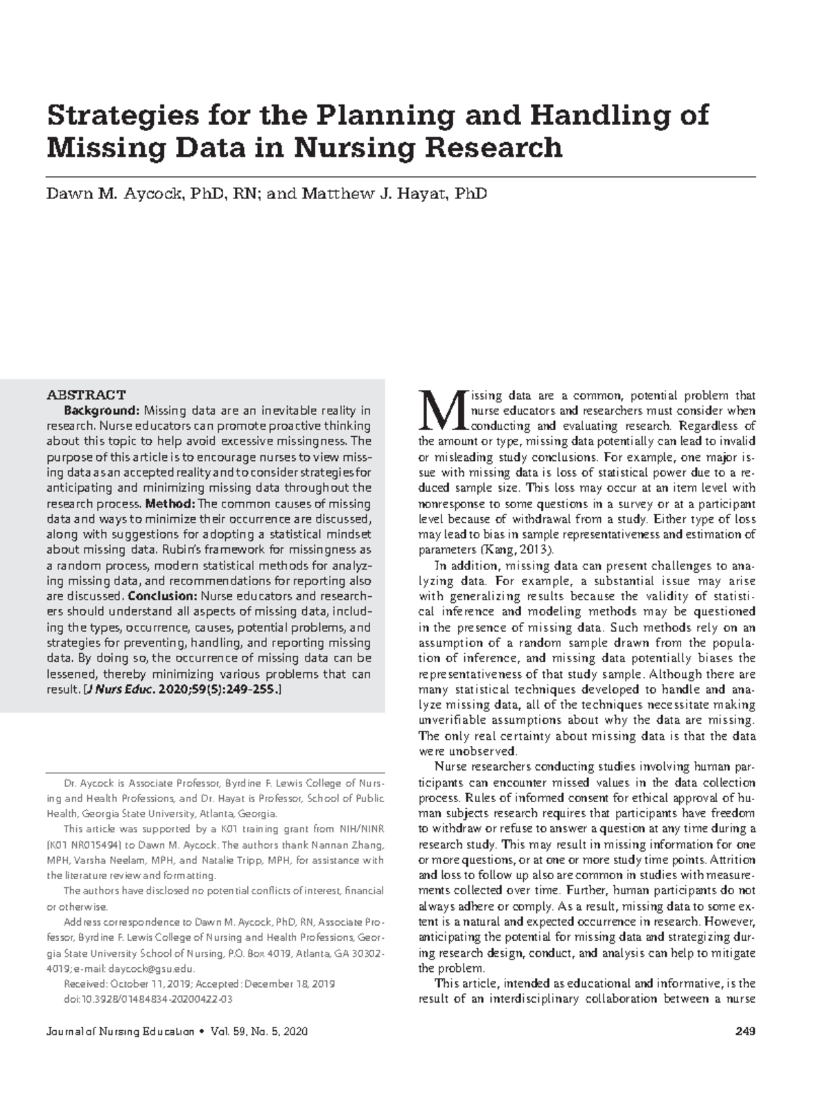 Strategies for Handling Missing Data in Nursing Research (NUR 202 ...