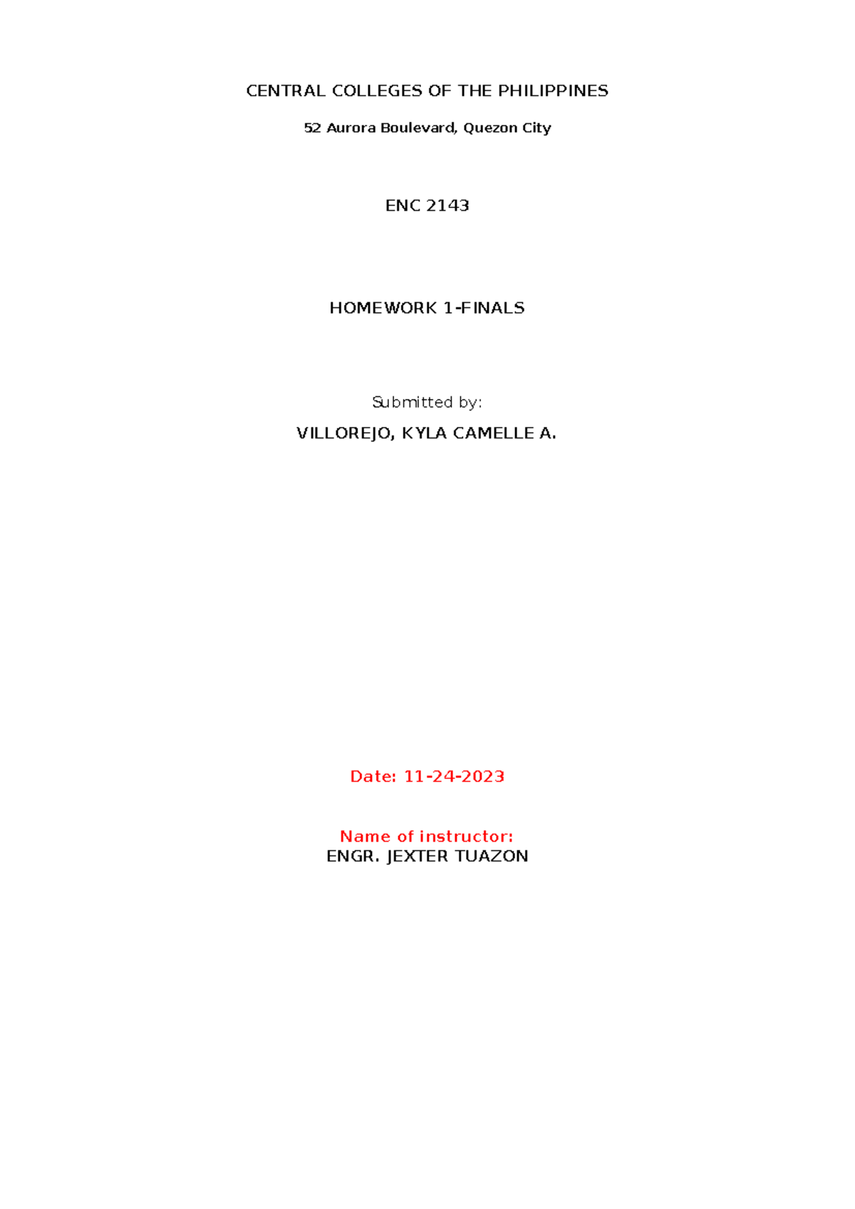 ENC 2143 Engineering Economics Homework 1 - Finals - Studocu
