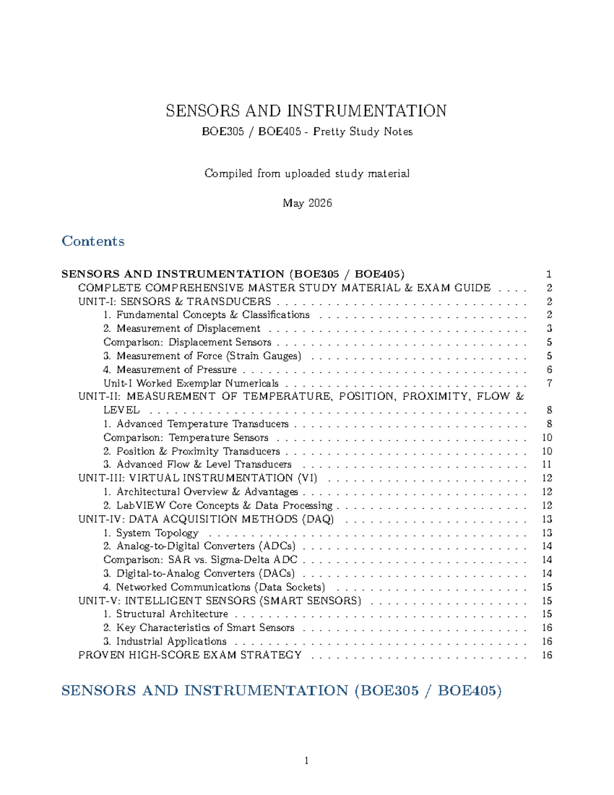 SENSORS AND INSTRUMENTATION STUDY NOTES (BOE305 BOE405) - Studocu