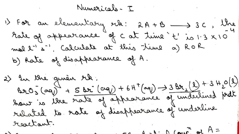 Numericals - I: Chemical Kinetics Study Notes - Studocu
