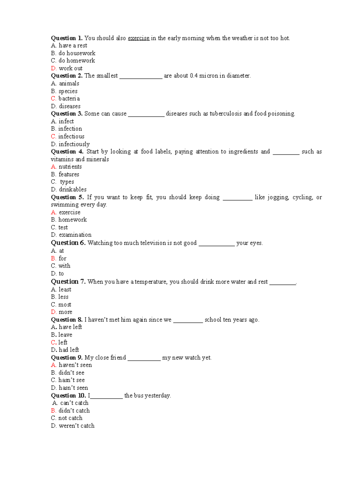 15' U1 TRỘN - Exercise and Health Quiz Questions and Answers - Studocu