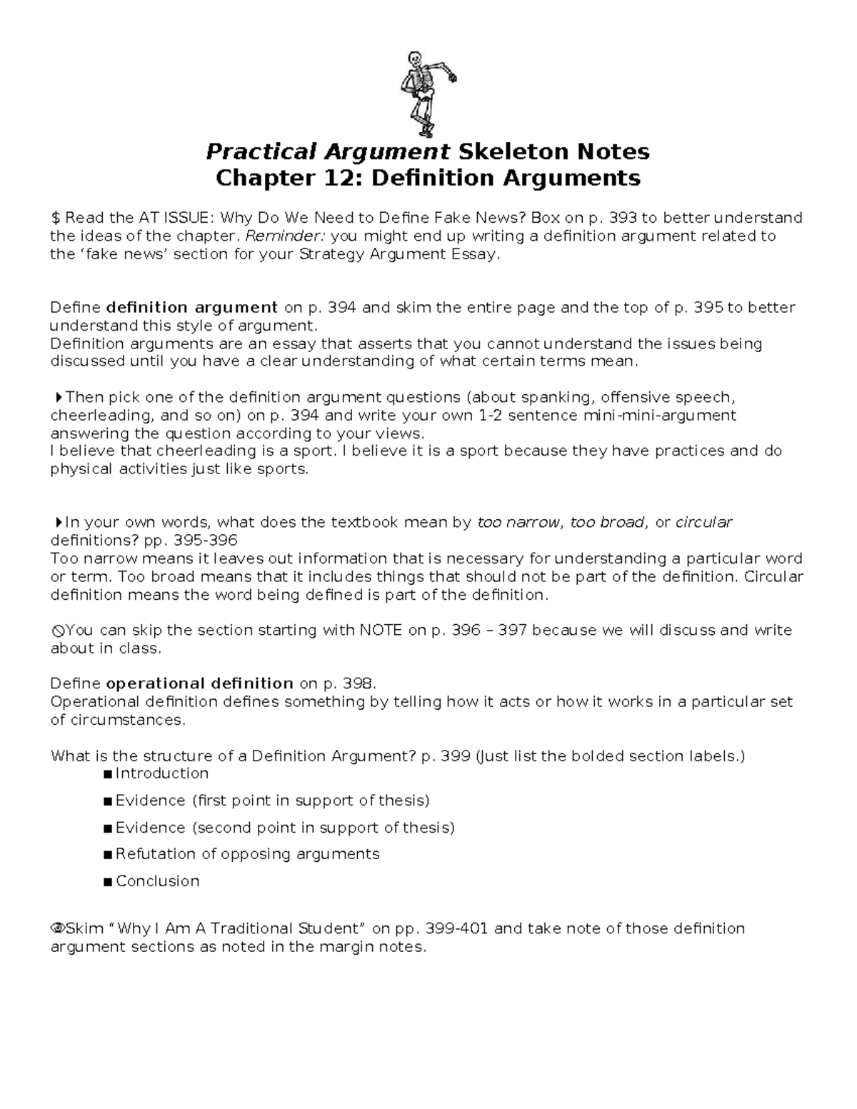 Practical Argument Chapter 12 Skeleton Notes for Definition Arguments ...