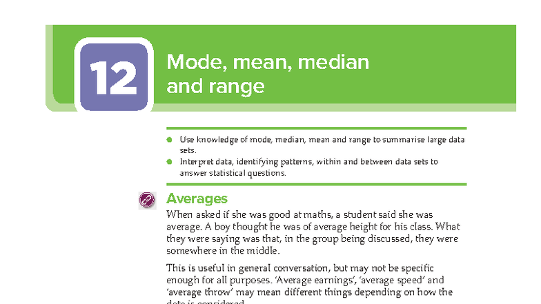 Year 7 Math: Mode, Mean, Median, and Range Concepts and Exercises - Studocu