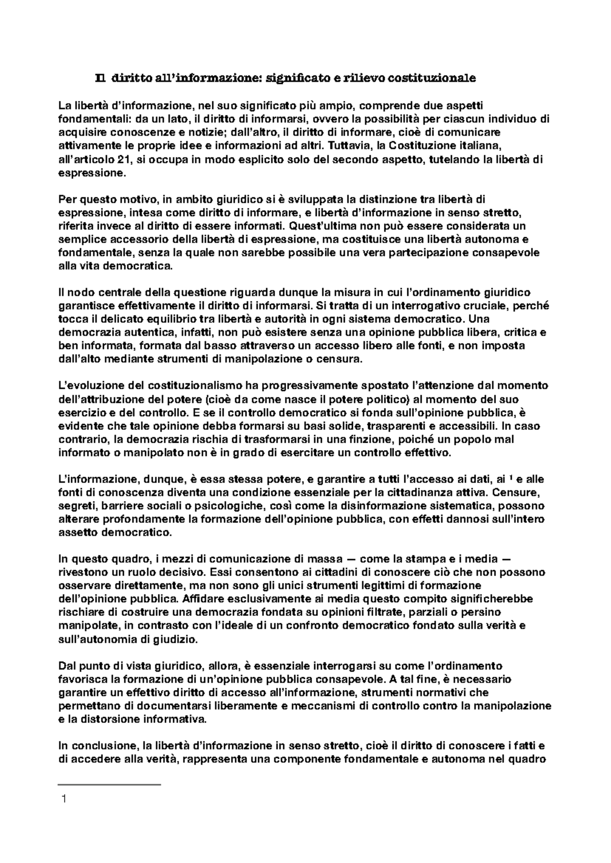 Il diritto di informarsi e la libertà di espressione: Riflessioni ...