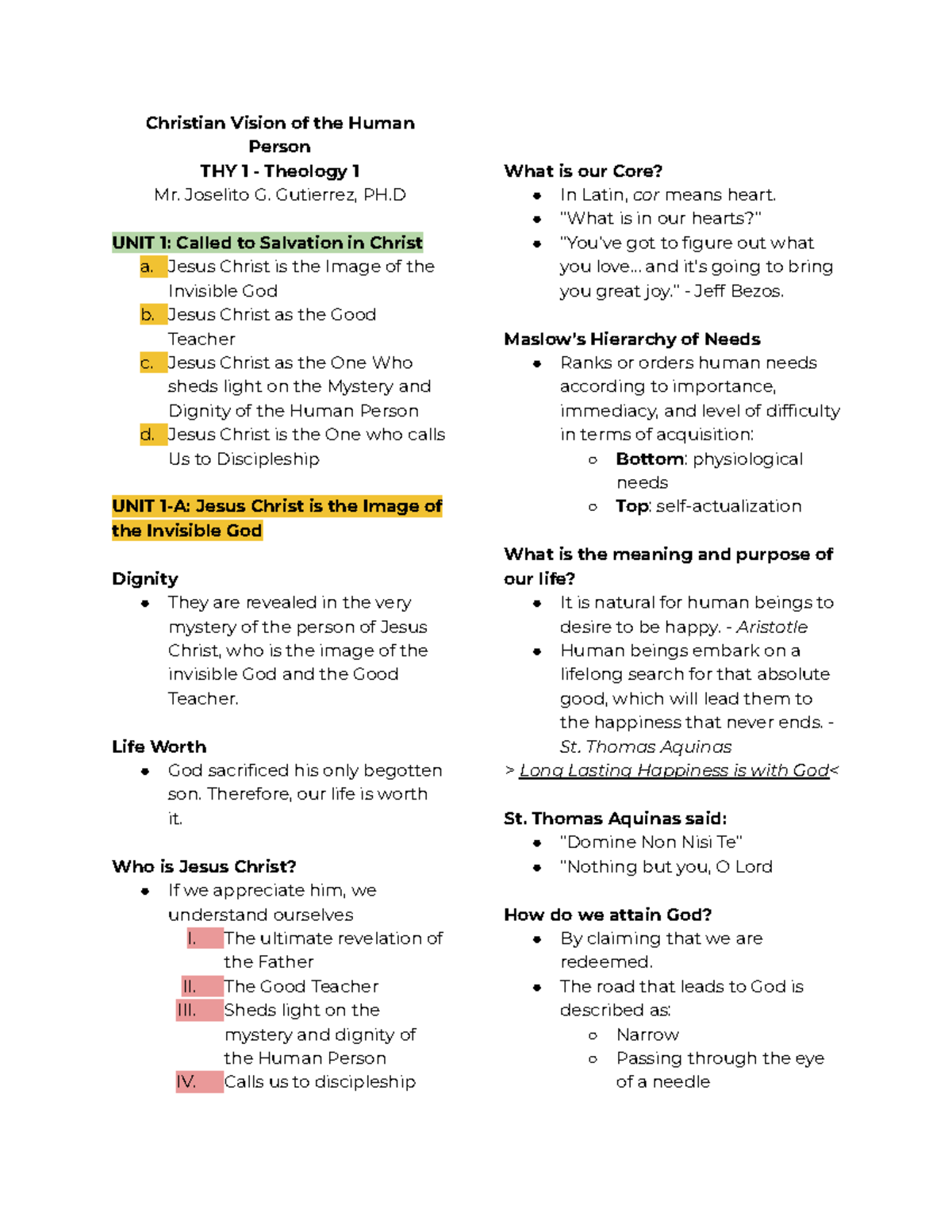Christian Vision of the Human Person: THY 1 Theology Reviewer - Studocu