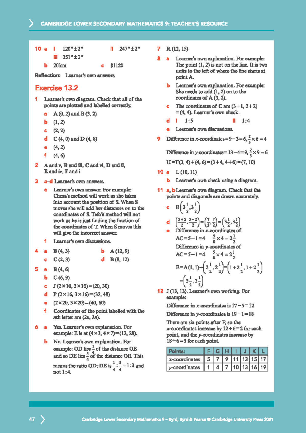 CAMBRIDGE LOWER SECONDARY MATHEMATICS 9: RESOURCE Exercises 13.2 & 13.3 ...