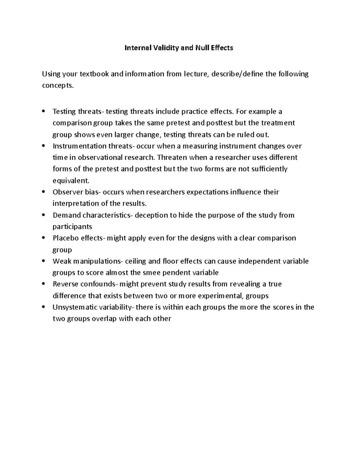 Activity - Internal Validity and Null Effects - Internal Validity and ...