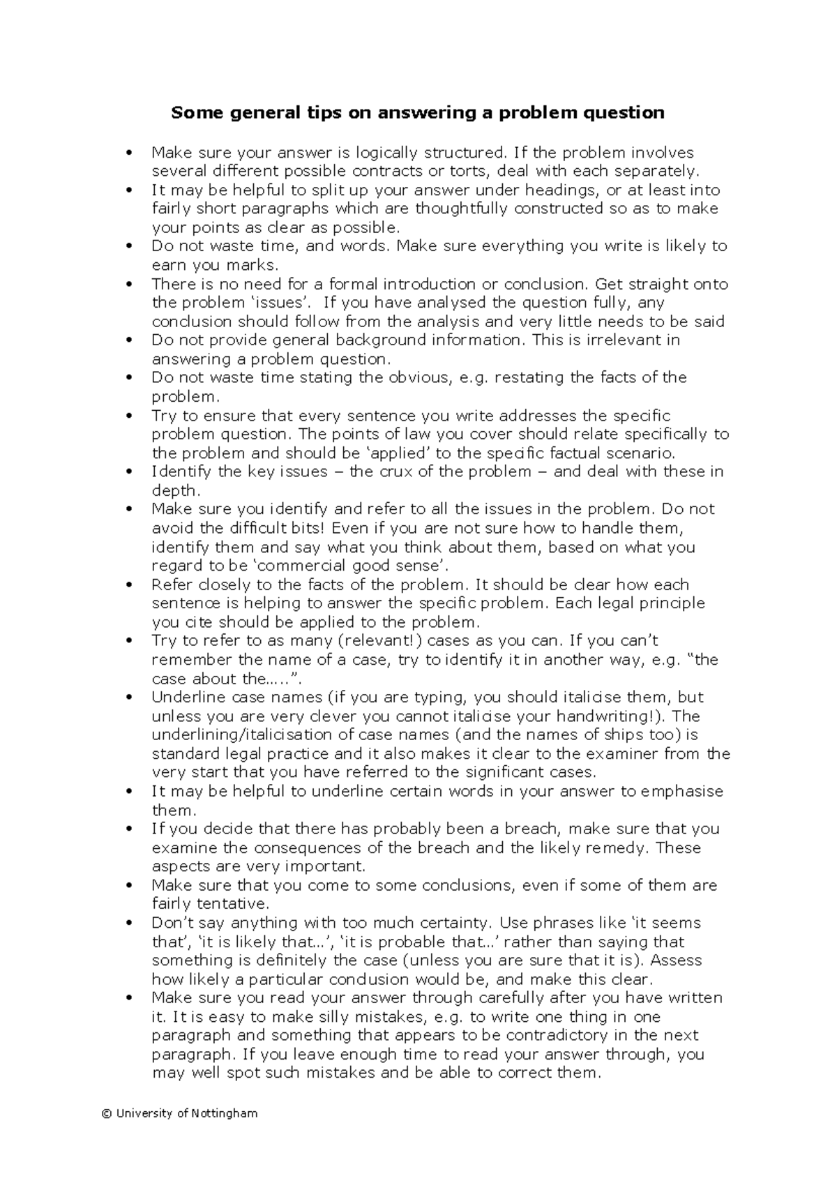 Essential Tips for Answering Problem Questions in Law (LAW 101) - Studocu