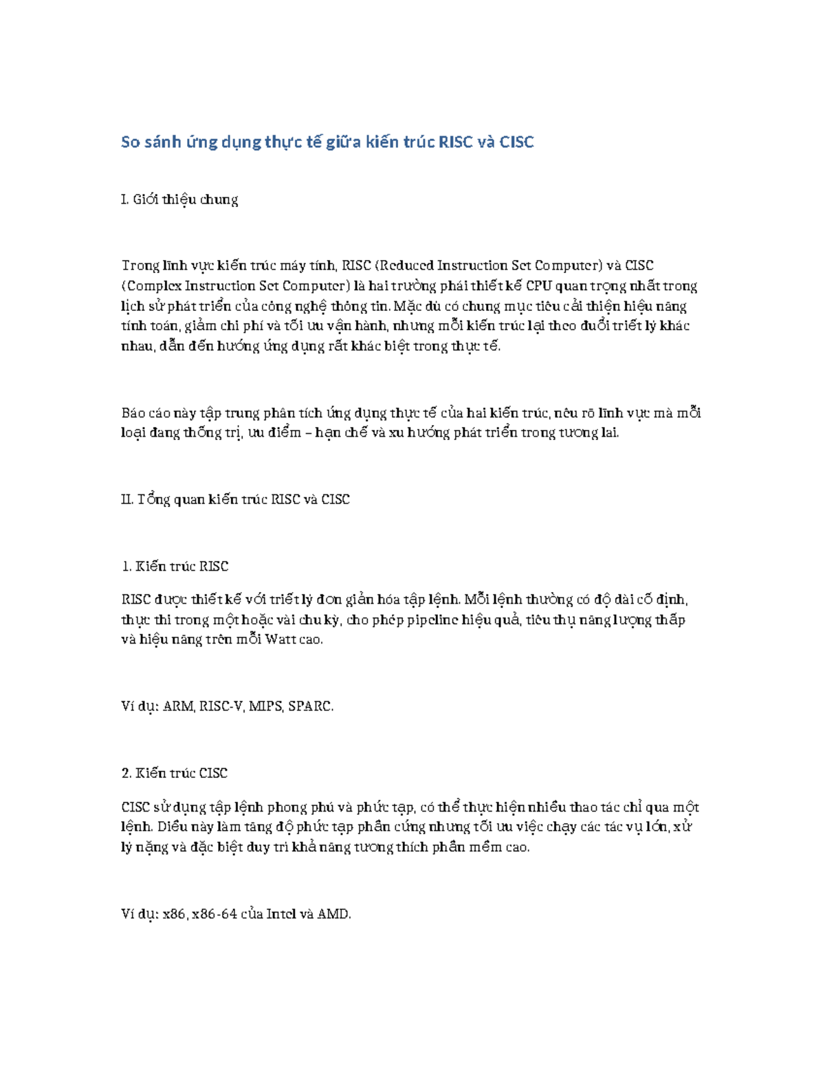 So sánh ứng dụng thực tế giữa RISC và CISC: Phân tích chi tiết - Studocu