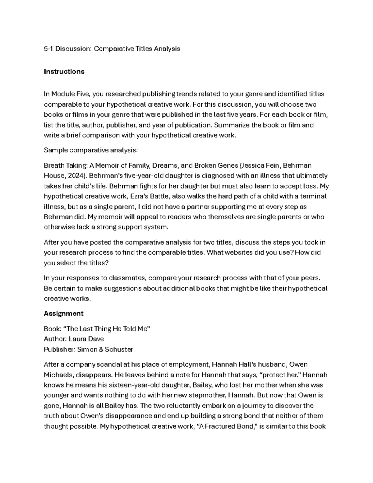 ENG 340 5-1 Discussion Post Comparative Titles Analysis - 5 - 1 ...