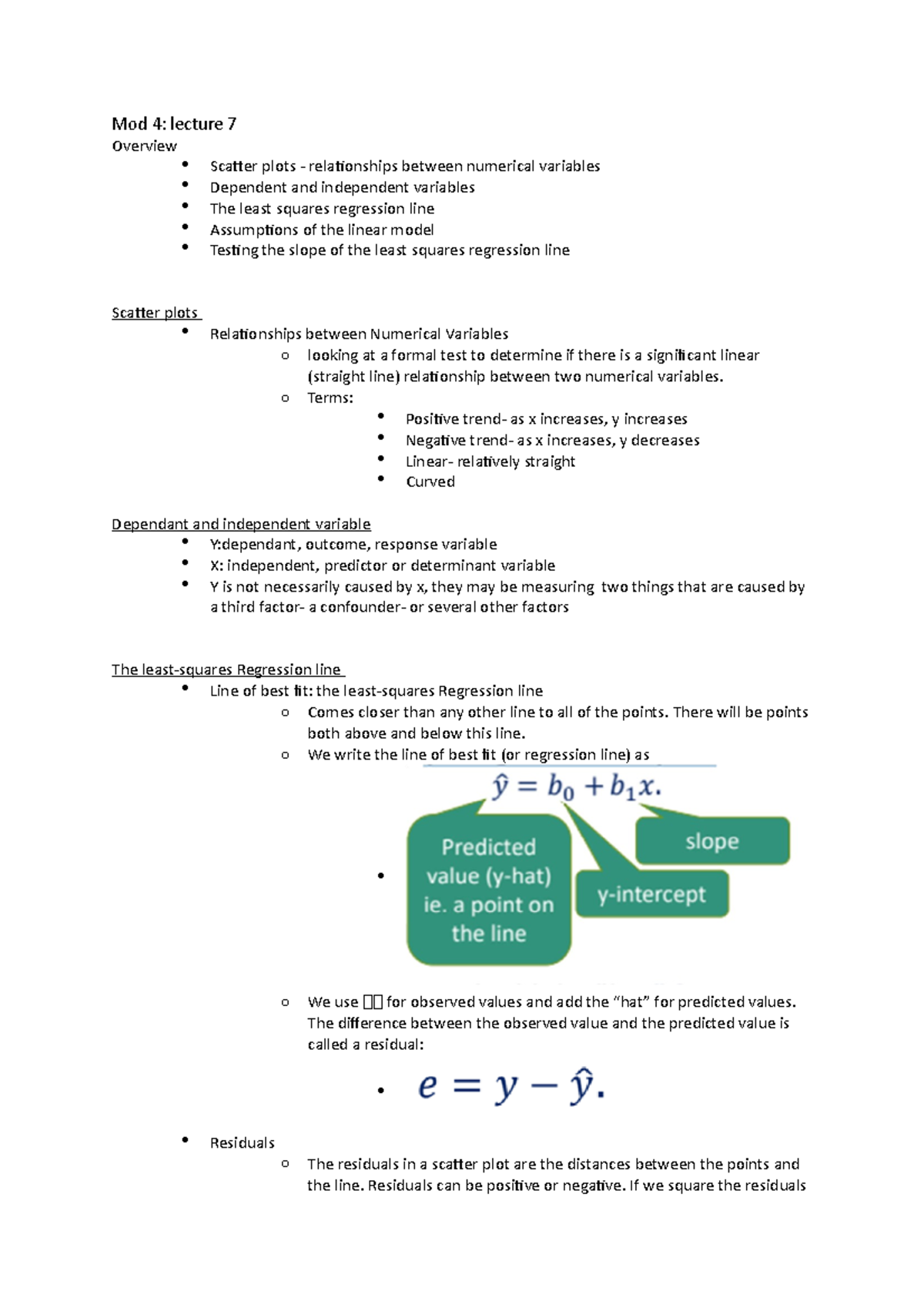 Mod 4 - Lecture 7: Scatter Plots & Least Squares Regression Line - Studocu
