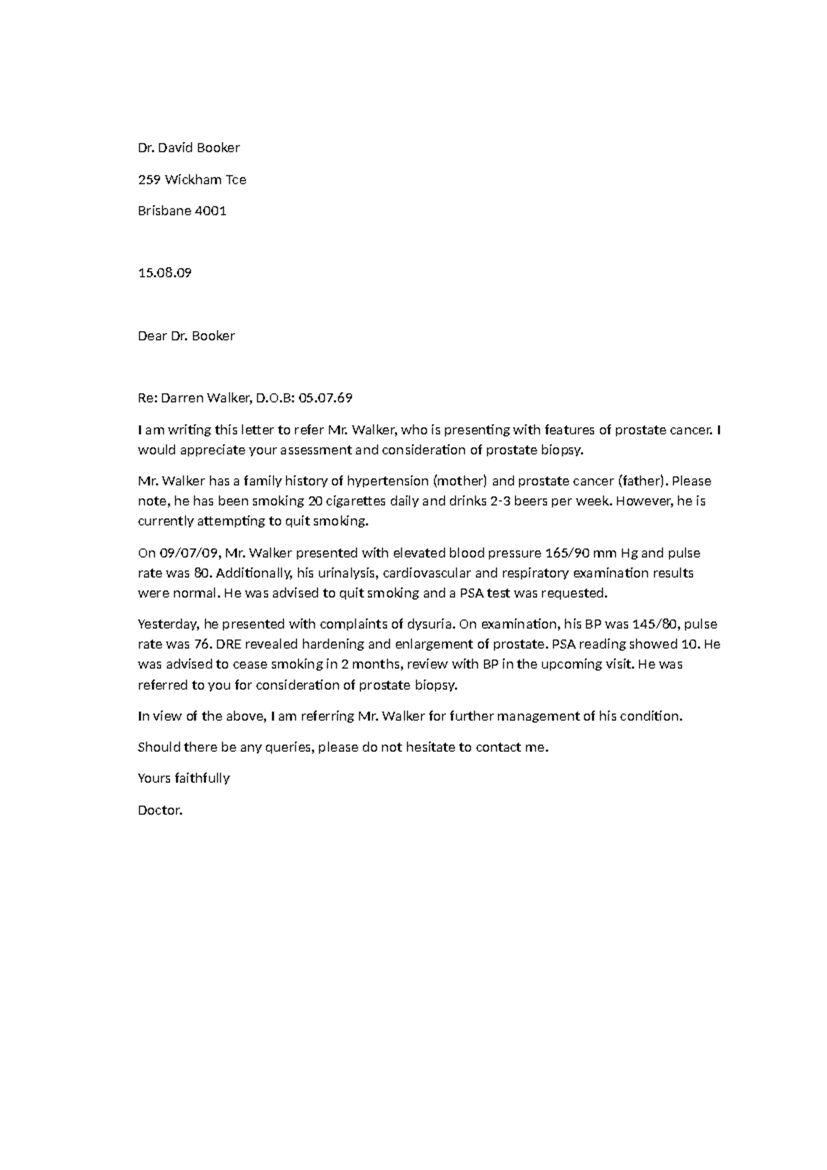 Referral Letters for Prostate Cancer and Type 1 Diabetes Management ...