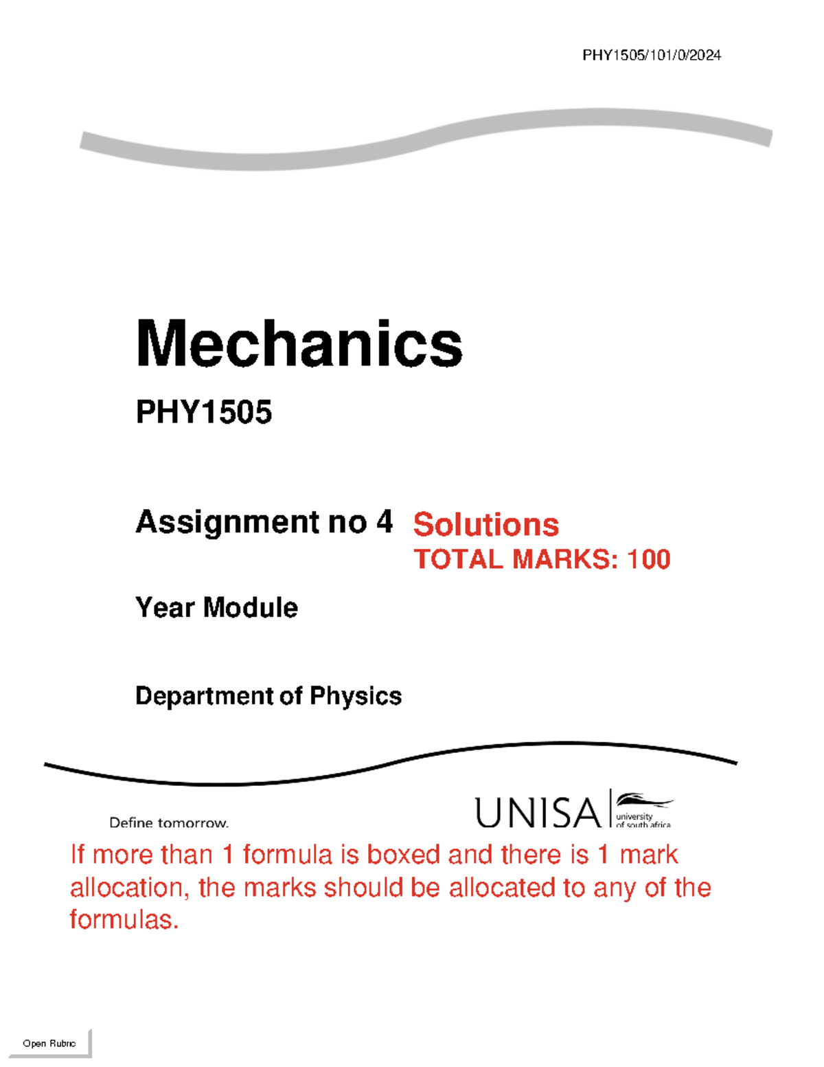 Phong1505 Assignment 4 Solutions: Mechanics & Energy Concepts - Studocu