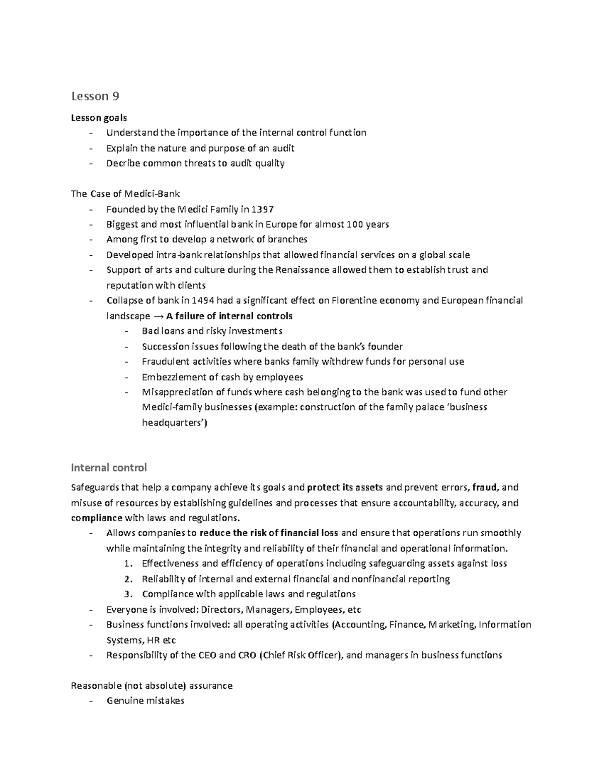 COMM1140 Week 9: Internal Control & Audit Quality Insights - Studocu